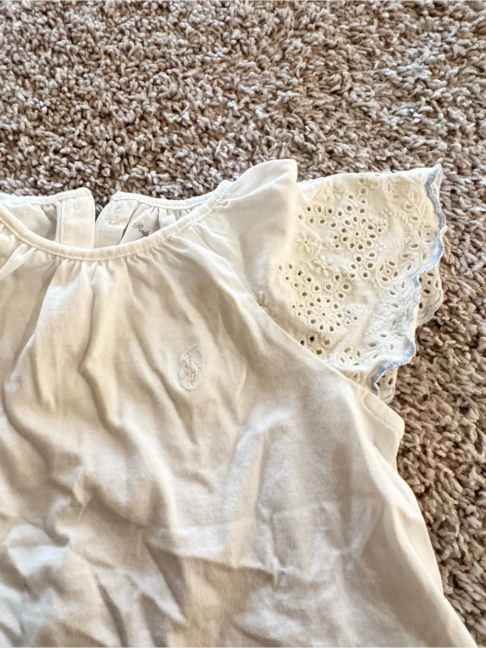 Ralph Lauren Cream Eyelet Flutter Sleeve Kids Top